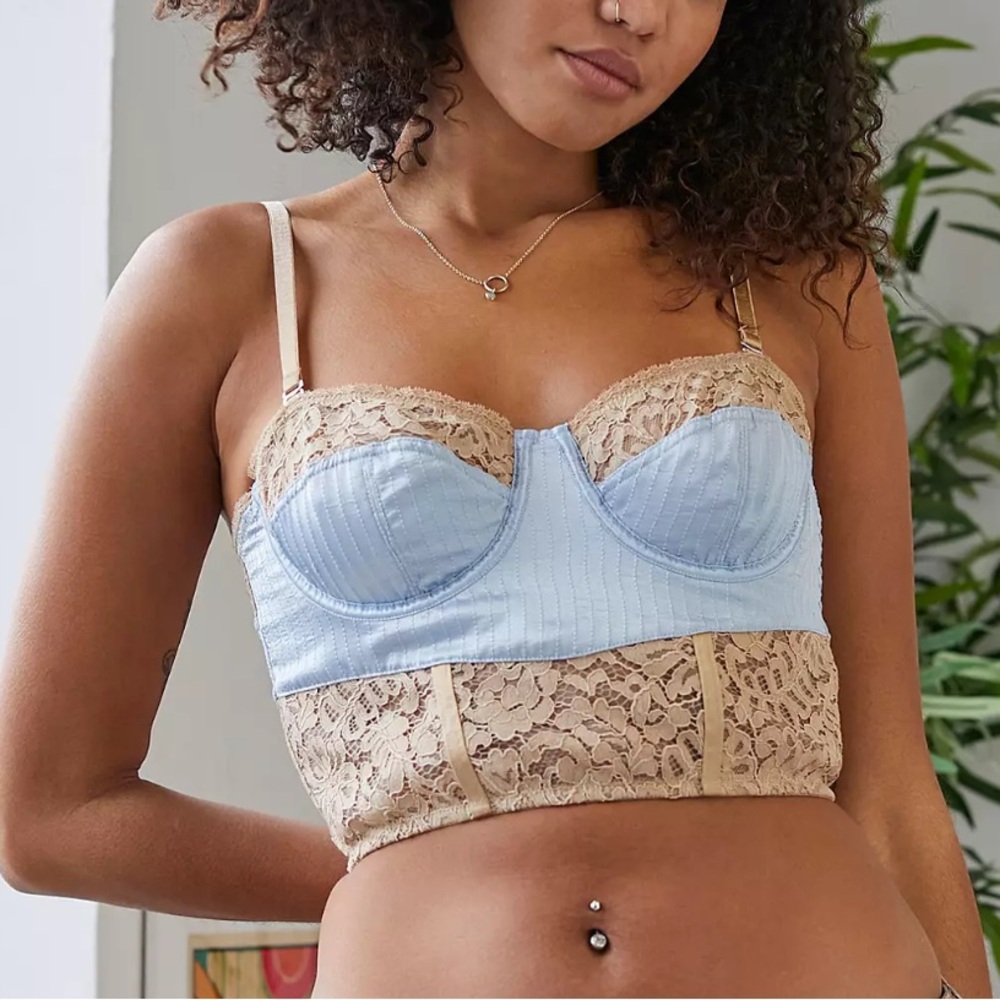 Urban Outfitters Daphne Blue and Tan Corset Top